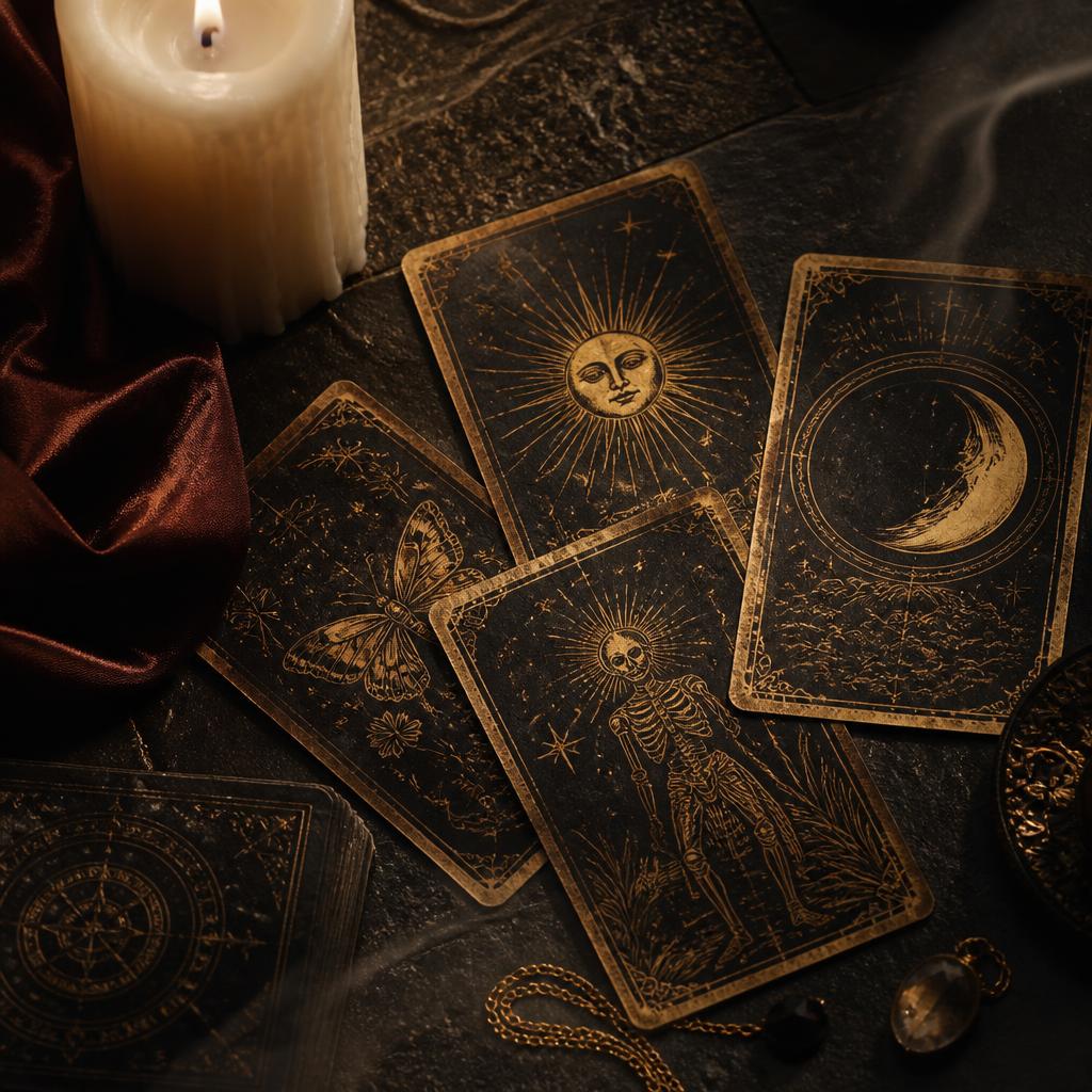 Cartas clássicas sobre pedra à luz de vela